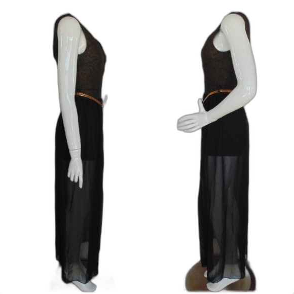 new MADRAG Romper, S, Bronze/Black mesh skirt, Sleeveless, Shorts, Metal Belt - Picture 7 of 14